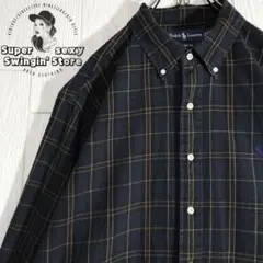 人気 ラルフローレン 長袖シャツ 2XL グリーン チェック ボタンダウン 古着
