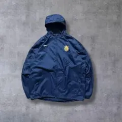 2015年製NIKE古着ナイロンジャケット刺繍スウッシュ企業ロゴネイビーH99