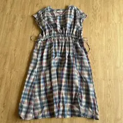 Samansa Mos2 blue チェック柄半袖ワンピース