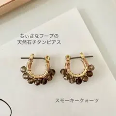 【スモーキークォーツのチタンフープピアス】3mm
