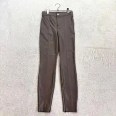 ザラ【XS】薄茶系 フェイクレザースリムフィットパンツ ストレッチ 厚手 秋冬のサムネイル