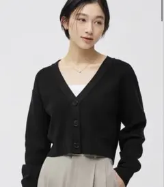 GU ウォッシャブルクロップドカーディガン 長袖 カーディガン 黒 XL