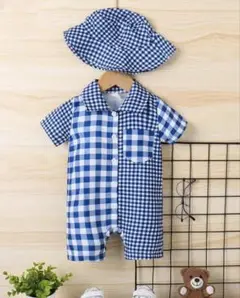 SHEIN チェック柄ロンパース 68〜74㎝ 帽子付き