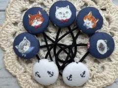 くるみボタン＊ヘアゴム 22㎜5個セット⑤ ねこ