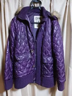 紫色 キルティングジャンパー フード付き