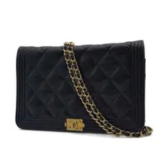 【美品】シャネル ボーイシャネル キャビアスキン チェーンウォレット ブラック