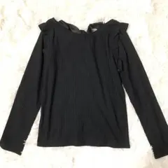 INGNI リボン付きブラック長袖カットソー　肩フリル