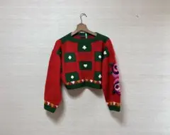 【DONNA UNO】かわいい！クリスマス柄ショート丈ニット トランプ 薔薇