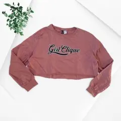 H&M DIVIDED クロップド丈スウェット ピンク M ガールクリック ロゴ
