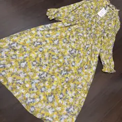 ZARA フラワージャガードロングワンピース 花柄 イエロー 黄色