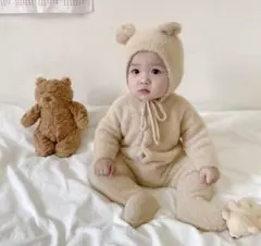 くま　帽子付き　ふわふわ　ロンパース