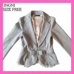 【INGNI】ライトグレー ジャケット 裾レース取り外し可 裏地ドット FREE