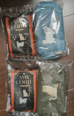 カルディ　ニャンコーヒー&コーデュロイポーチセット　茶トラと白ねこ