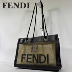 フェンディ ショルダーバッグ 肩掛け ビッグロゴ レザー メッシュ ブラックのサムネイル