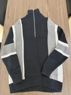 ZARA ハーフジップ ニット セーター ブラック グレー Lのサムネイル