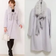 美品 ラベンダー 4wayファー付きコート ミッシュマッシュ