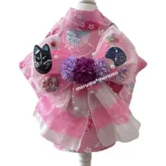 犬服 ハンドメイド 浴衣 リップル生地 うちわ柄 Mサイズ ピンク - メルカリ