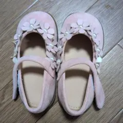 フォーマルシューズ ピンク 花とパール装飾