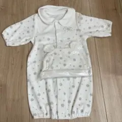 雪の結晶ロンパース 50~60cm 耳付き帽子付き