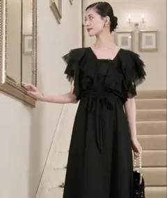 【forksy.】【オケージョン対応】チュールフリルベストセットフレアワンピース