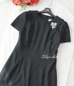 Rene✨ ルネ フレアワンピース ブラック 34 パール フリル 上品 黒