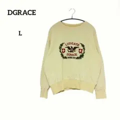 ディグレース　プリント刺繍　スウェット　L　トレーナー　鷲刺繍　イエロー　メンズ