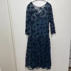 【美品】ダークブルー 総レース　ロングワンピース