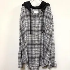 アメリカンイーグル ネルシャツ フーディー XL グレー チェック 古着