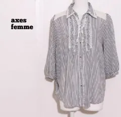 ★訳あり★ axes femme アクシーズファム ストライプ柄七分袖ブラウス