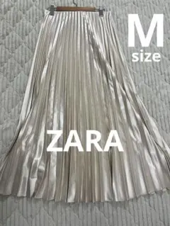 ZARA ロングプリーツスカート ベージュ ウエストゴム