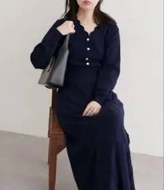 natural couture スカラッププリーツニットワンピース