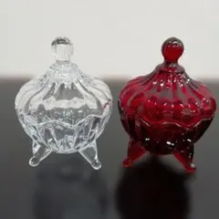 ガラス製足付きキャンディーポット 2個セット小型幅約7.2cm高さ約10.5cm