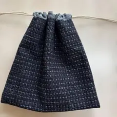 ⑤巾着袋　着物リメイク　ハンドメイド　絣