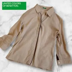 BENETTONベネトンコットンシャツ ベージュSサイズ 比翼仕立て綿100%