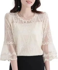レースブラウス 夏 レディース 刺繍 シアーチュール 可愛い おしゃれパフ袖