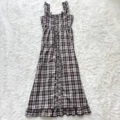 FLC エフエルシー チェックフリルロングワンピース ブラウン L ガーリー