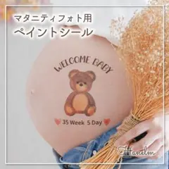 マタニティフォト　マタニティペイント　ペイントシール　テディベア1209