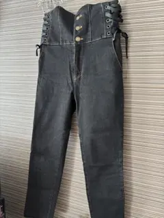 訳ありLIZLISAハイウエスト レースアップ デニムパンツ