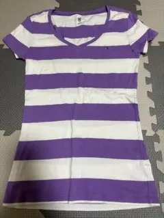 トミーヒルフィガー ボーダー 半袖Tシャツ ボーダー パープル　紫
