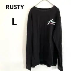 RUSTY ブラック ロゴ入 長袖カットソー 胸囲96-104 Tシャツ L