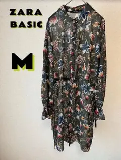 ZARA BASIC ザラ　長袖ロングシャツ カーディガン シースルー 花柄