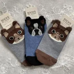 犬と猫デザインのソックス 22-24cm 3足セット