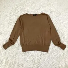 グリーンレーベルリラクシング　レディースクルーネックセーター　薄手　ウール混　茶