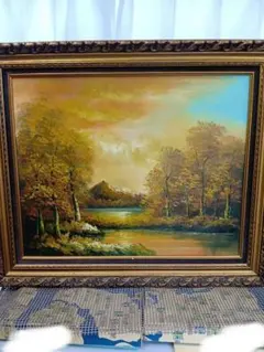 水晶画】世界の名画 ロバート・ウッド 10月の朝 風景画 秋景色 風景画