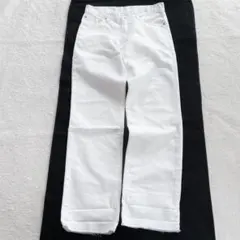 ユニクロ ワイドデニムパンツ きりっぱなし コットン混 ホワイト S相当