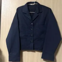 【RETRO GIRL】開襟 ショート丈 シャツ ネイビー 濃紺