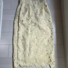 花柄刺繍レースタイトスカート イエロー