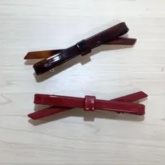【未使用】ブラウンとレッドのリボン型ヘアクリップ