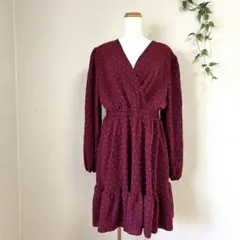 SHEIN 大きいサイズ カシュクールワンピース 1XL ボルドー ウエストゴム