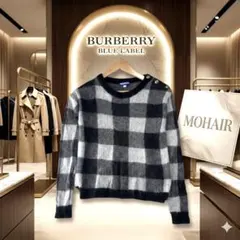 希少 BURBERRY BLUE LABEL 金ボタン モヘア混チェック柄ニット
